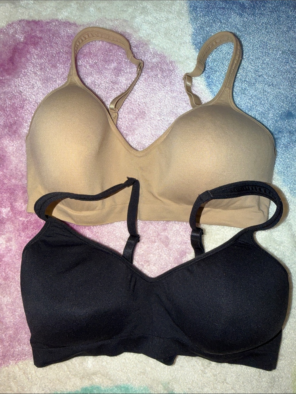 Carole Hochman Black & Tan Wireless Comfort Bra Duo, size Large